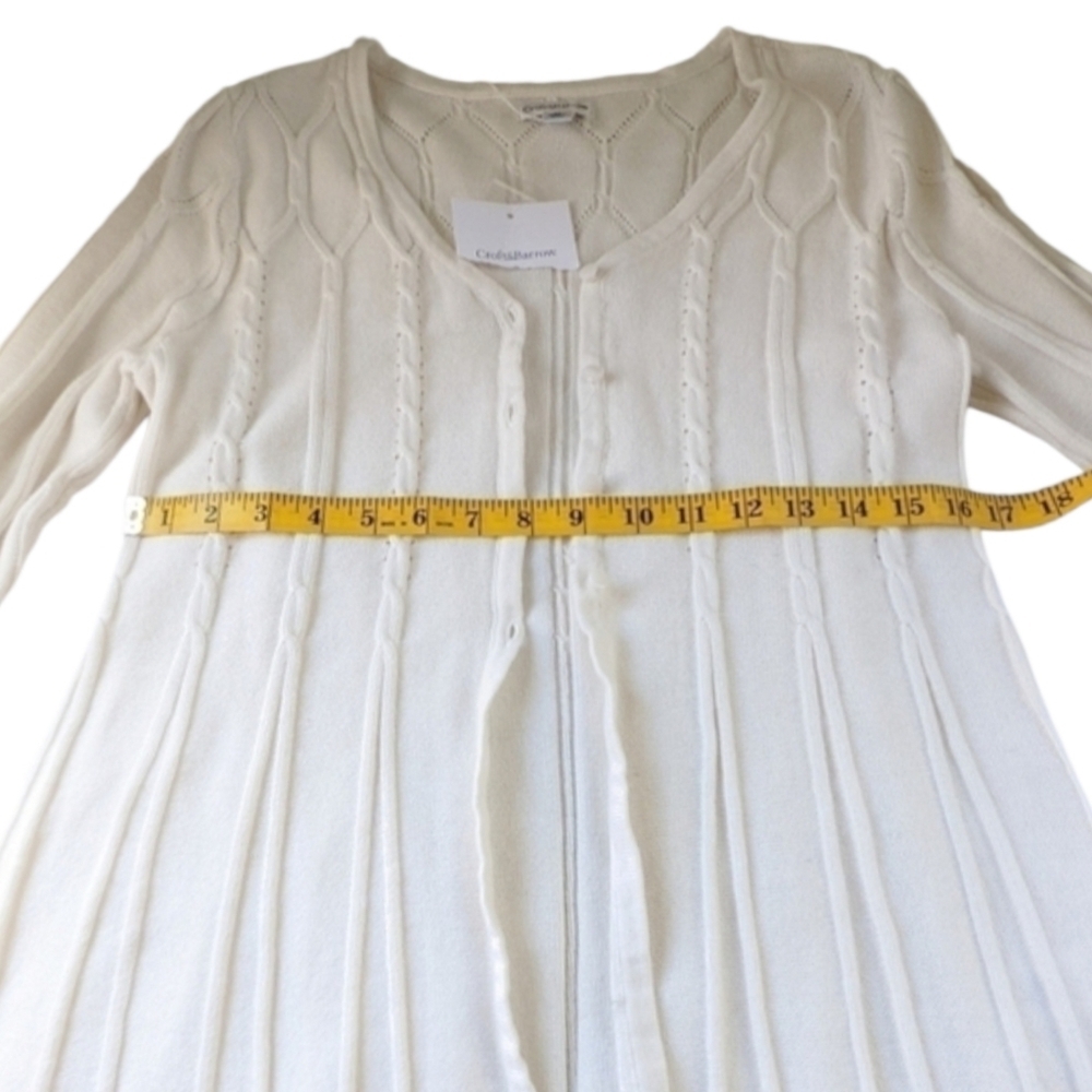 Open Cable Knit Cotton Button Up Cardigan in Ivory Size Medium NWT - Picture 7 of 9